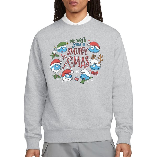 The Smurfs Unisex Adult We Wish You A Smurfy Christmas Sweatshirt