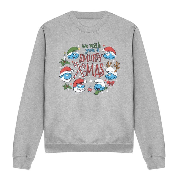 The Smurfs Unisex Adult We Wish You A Smurfy Christmas Sweatshirt