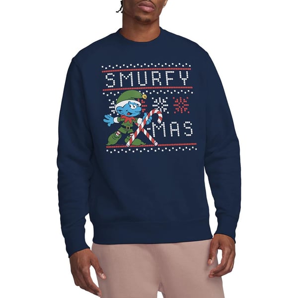 The Smurfs Unisex Adult Smurfy Candy Cane Sweatshirt