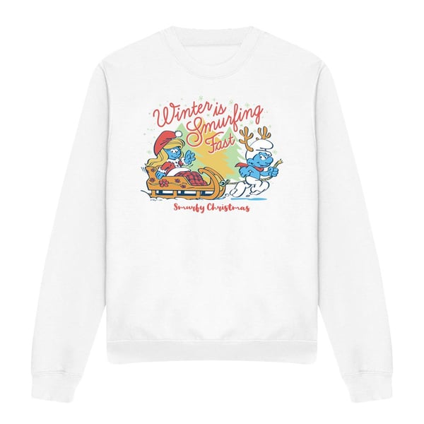 The Smurfs Unisex Adult Winter Is Smurfing Fast Smurfette Christmas Sweatshirt