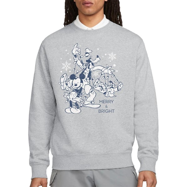 Disney Unisex Adult Merry, Bright And Tied Up In Lights Mickey Mouse Heather Sweatshirt