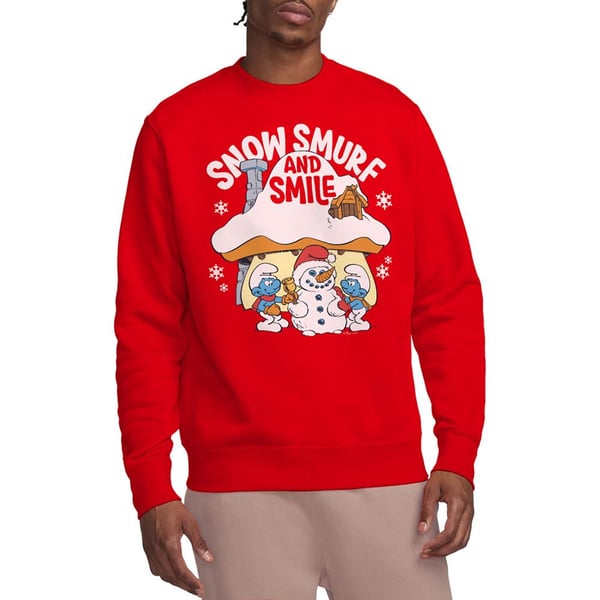 The Smurfs Unisex Adult Snow Smurf And Smile Christmas Sweatshirt