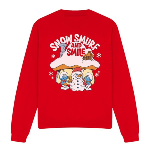 The Smurfs Unisex Adult Snow Smurf And Smile Christmas Sweatshirt