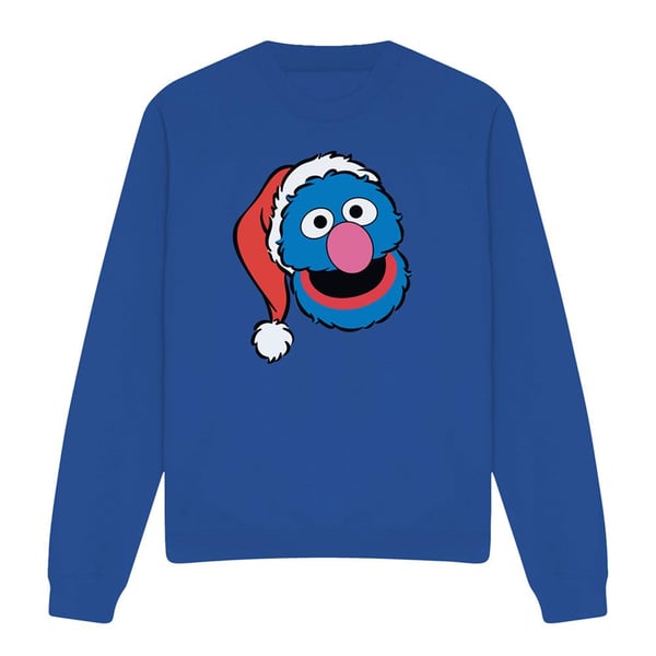 Sesame Street Unisex Adult Grover Santa Hat Christmas Sweatshirt