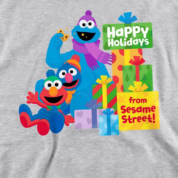 Sesame Street Unisex Adult Happy Holidays Heather Christmas Sweatshirt