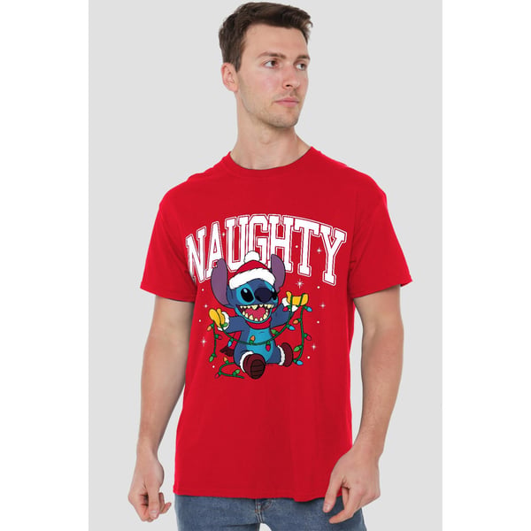 Lilo & Stitch Miesten Tuhma Stitch Jouluvalot T-paita