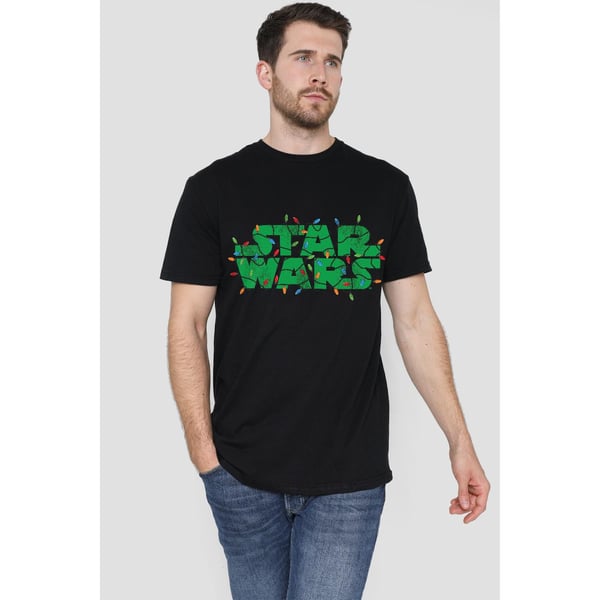 Star Wars Mens Christmas Lights Logo T-Shirt