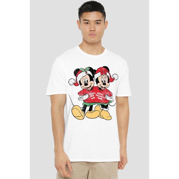 Disney Mens Mickey & Minnie Mouse Christmas Sweater T-Shirt