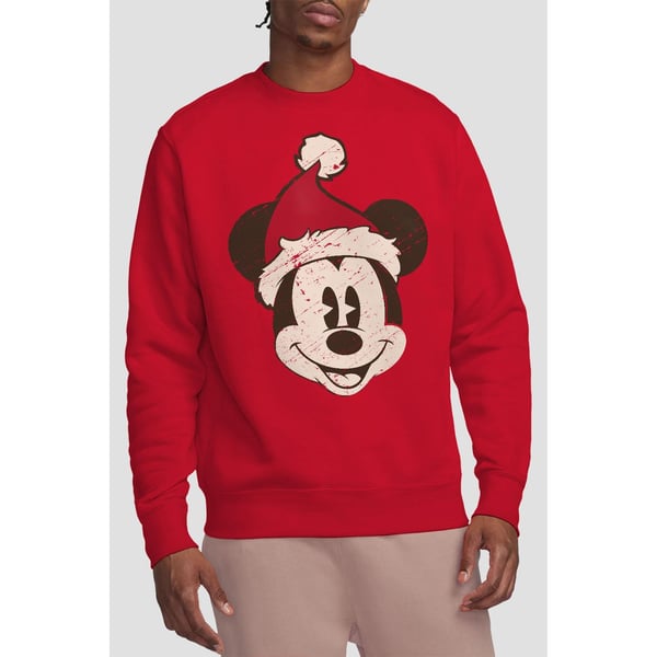Disney Unisex Adult Mickey Mouse Santa Face Sweatshirt