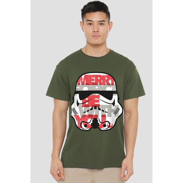 Star Wars Mens Merry Force Be With You Stormtrooper Christmas T-Shirt