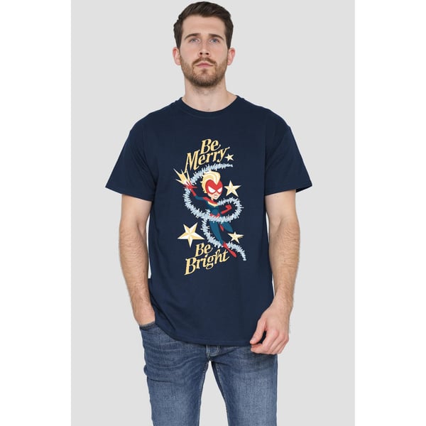 Captain Marvel Miesten Be Merry Be Bright T-paita