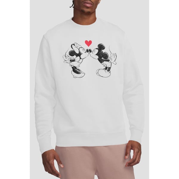 Disney Unisex Adult Mickey & Minnie Mouse Kiss Sketch Valentine`s Day Sweatshirt