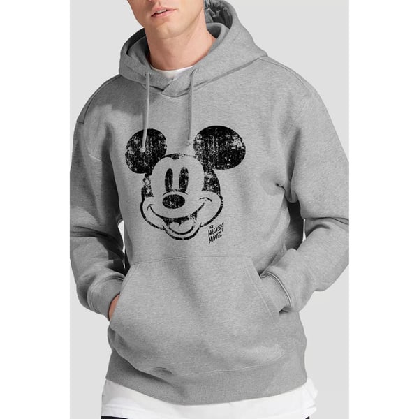 Disney Mens Mickey Mouse Face Distress Hoodie