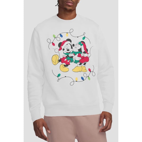Disney Unisex Adult Mickey & Minnie Mouse Kiss Christmas Sweatshirt