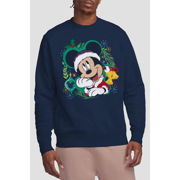 Disney Unisex Adult Mickey Mouse Wreath Christmas Sweatshirt