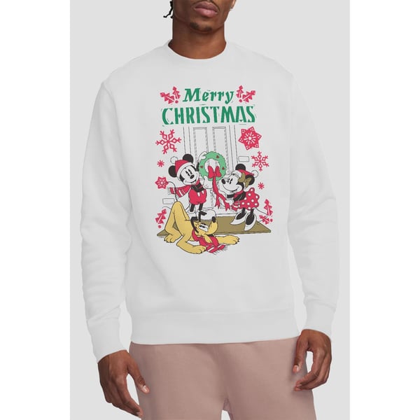 Disney Unisex Adult Mickey & Minnie Mouse Wreath Christmas Sweatshirt