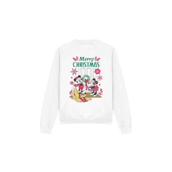 Disney Unisex Adult Mickey & Minnie Mouse Wreath Christmas Sweatshirt