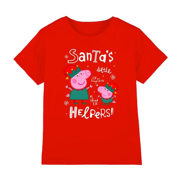 Peppa Pig Childrens/Kids Peppa And George Elves Christmas T-Shirt Peppa Pig Childrens/Kids Peppa And George Elves Christmas T-Shirt