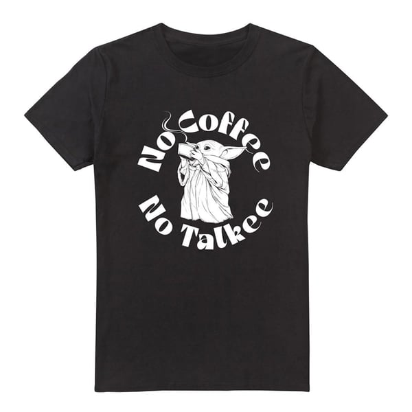 Star Wars: The Mandalorian Mens No Coffee No Talkie Grogu T-Shirt Star Wars: The Mandalorian Mens No Coffee No Talkie Grogu T-Shirt
