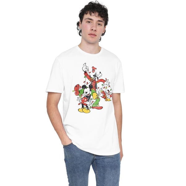 Disney Mens Mickey & Friends Fairy Lights Christmas T-Shirt