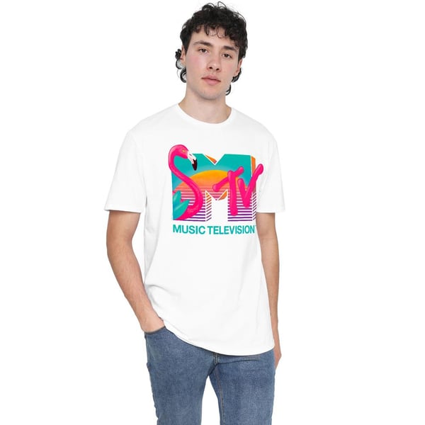 MTV Mens Vibrant Flamingo Sunset T-Shirt