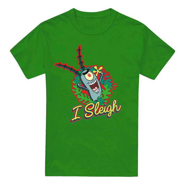 SpongeBob SquarePants Mens I Sleigh Plankton Wreath Christmas T-Shirt