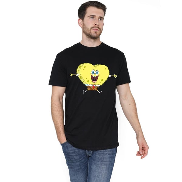 SpongeBob SquarePants Mens Heart-Shaped Sponge Valentine`s Day T-Shirt