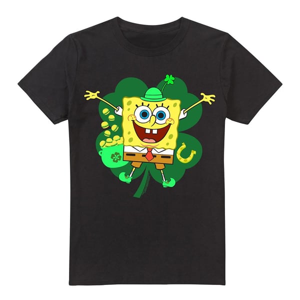 SpongeBob SquarePants Mens Spongey Four Leaf Clover St Patricks Day T-Shirt SpongeBob SquarePants Mens Spongey Four Leaf Clover St Patricks Day T-Shirt