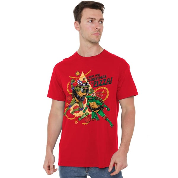 Teenage Mutant Ninja Turtles: Mutant Mayhem Mens Michelangelo & Donatello Pizza Christmas T-Shirt