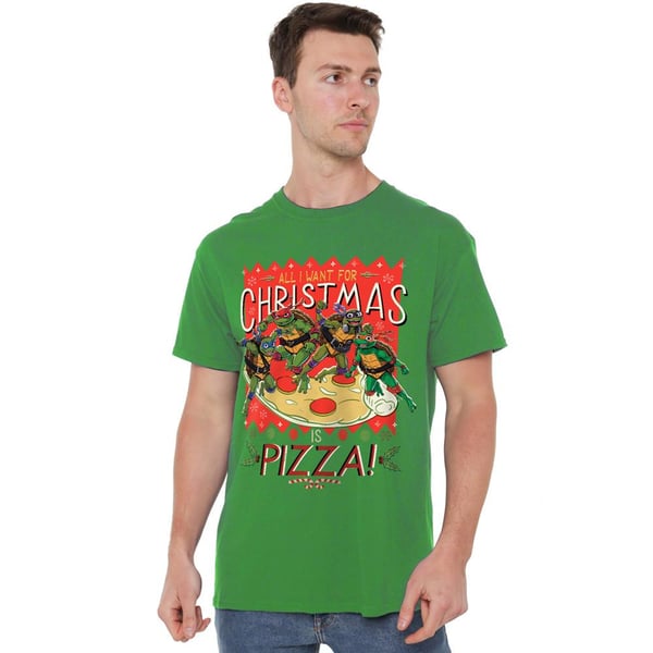 Teenage Mutant Ninja Turtles: Mutant Mayhem Mens All I Want For Christmas Is Pizza T-Shirt