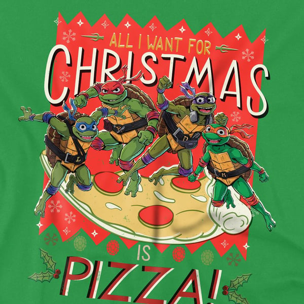 Teenage Mutant Ninja Turtles: Mutant Mayhem Mens All I Want For Christmas Is Pizza T-Shirt