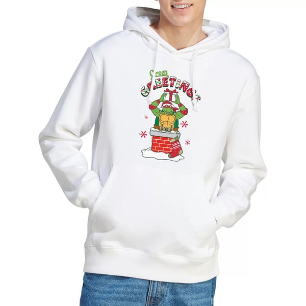 Teenage Mutant Ninja Turtles Mens Green Greetings Christmas Scene Hoodie