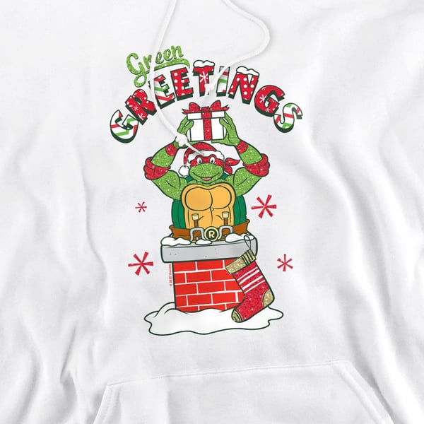 Teenage Mutant Ninja Turtles Mens Green Greetings Christmas Scene Hoodie