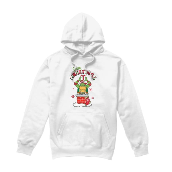 Teenage Mutant Ninja Turtles Mens Green Greetings Christmas Scene Hoodie