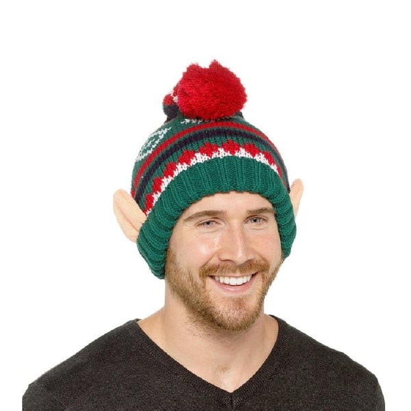 RJM Unisex Adult Knitted Christmas Elf Bobble Hat