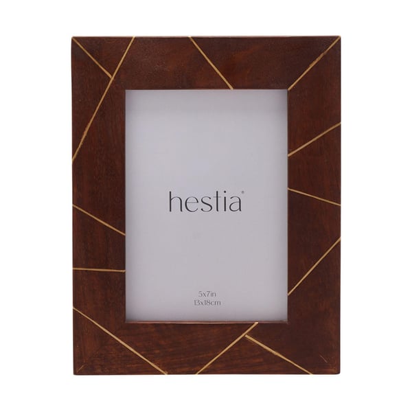 Hestia Dark Stained Wood with Brass Inlay Photo Frame 5 x 7