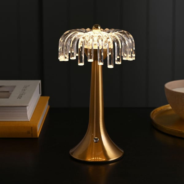 Hestia Crystal USB LED Touch Bordslampa med Bronsfot och Kant