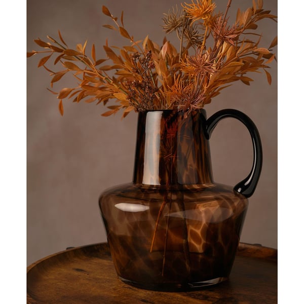 Hestia Glass Jug Style Vase With Handle - Mocha