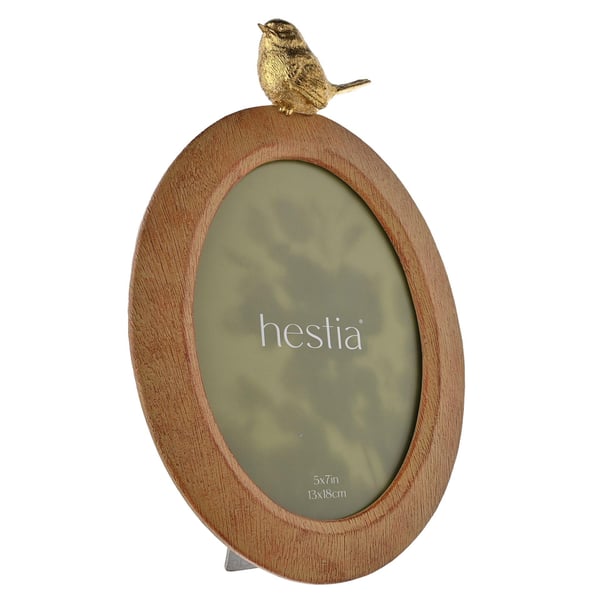 Hestia puujäljitelmä soikea kehys kultaisella linnulla 5 x 7