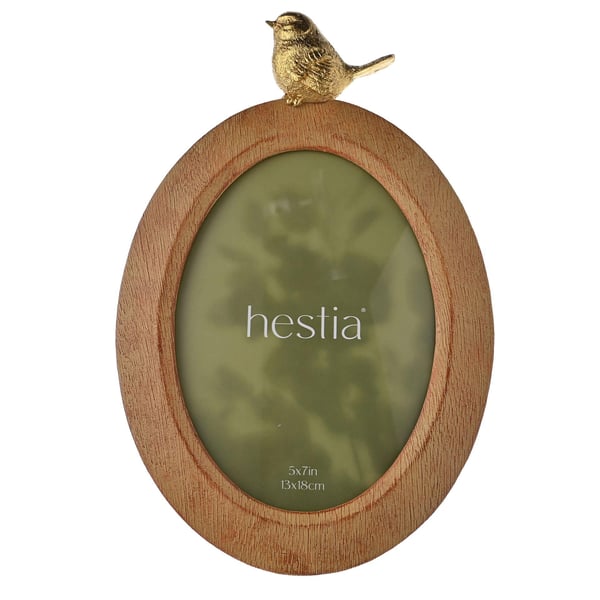 Hestia puujäljitelmä soikea kehys kultaisella linnulla 5 x 7