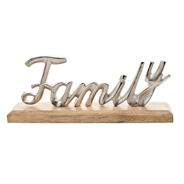 Hestia Silver Metal Family Sign on a Wood Base