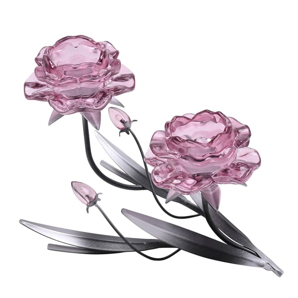 Hestia Rosa Glasros 2-stjälk Ljusstake Med Tvåfärgad Svart Och Silver Bas