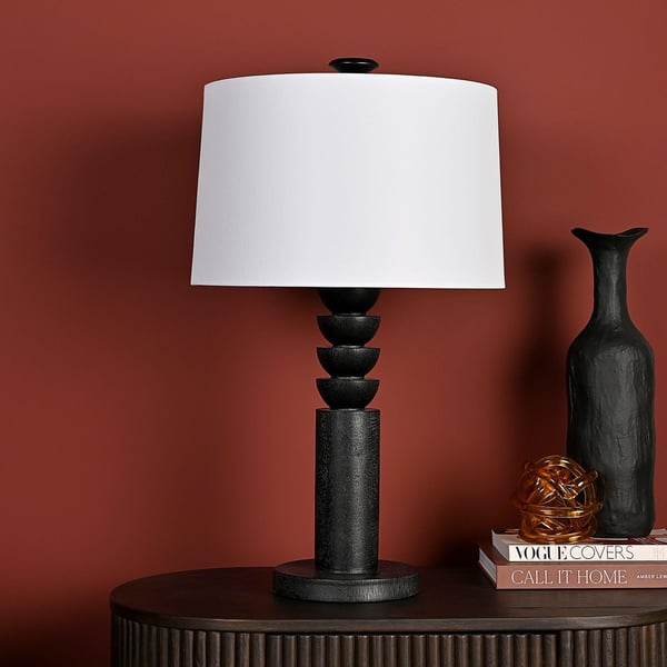 Hestia Black Resin Table Lamp With White Shade 26.5