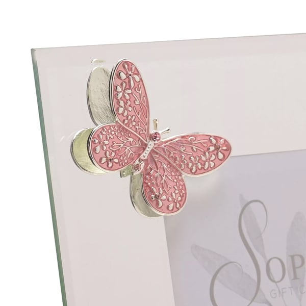 Sophia Pink Butterfly Glass Photo Frame 4 x 6