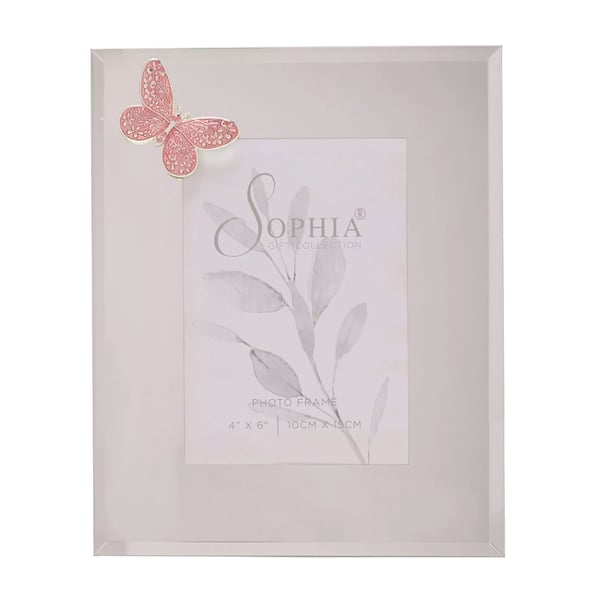 Sophia Pink Butterfly Glass Photo Frame 4 x 6