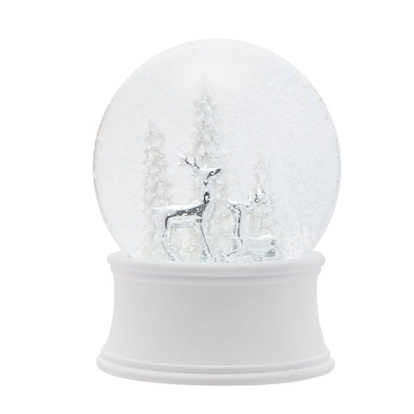 Musical Silver Reindeer Snowglobe - 16cms