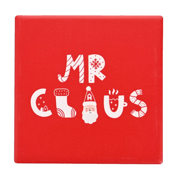 The Seasonal Gift Co. Mr Claus, Mrs Claus, Little Elf Ceramic Square Coasters (Pack Of 3)