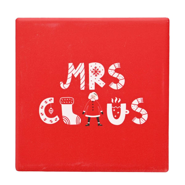 The Seasonal Gift Co. Mr Claus, Mrs Claus, Little Elf Ceramic Square Coasters (Pack Of 3)
