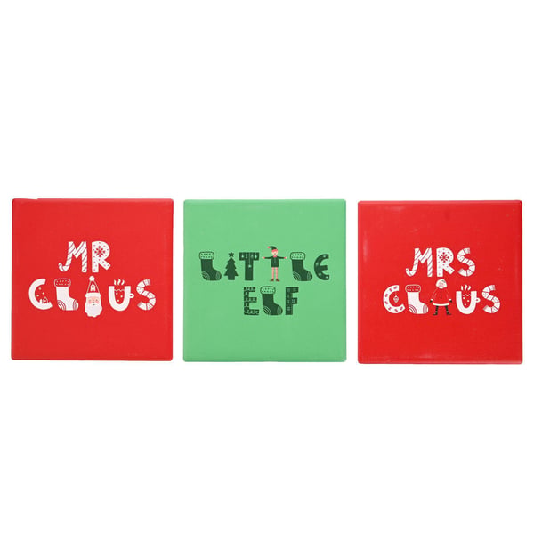 The Seasonal Gift Co. Mr Claus, Mrs Claus, Little Elf Ceramic Square Coasters (Pack Of 3)