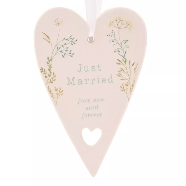 Celebrations Love Story Just Married Ceramic Heart Hanging Ornament